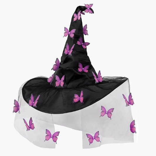 Halloween Witch Hat Decorative Costume Accessory with Butterfly Design